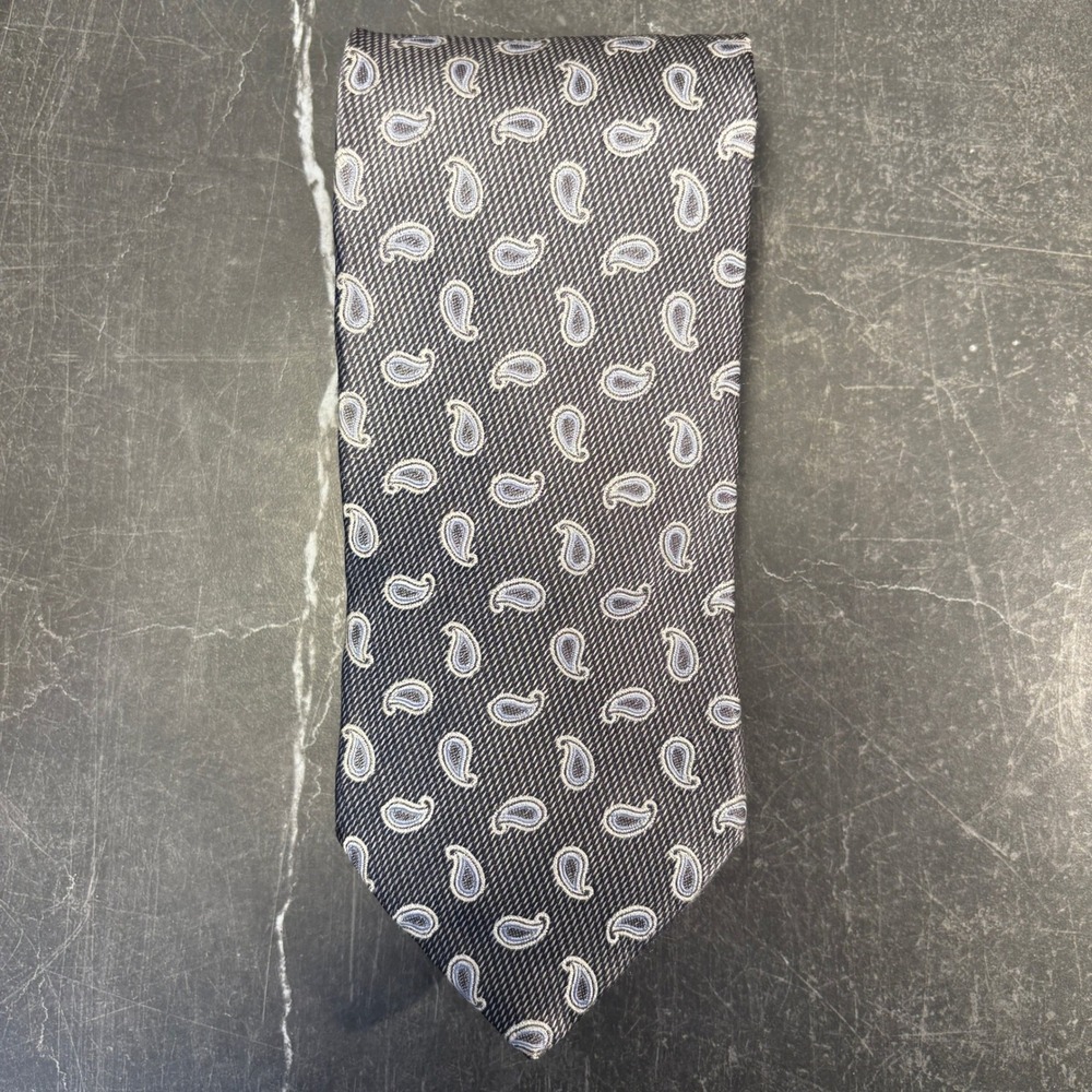 Mens Tie | Ermenegildo Zegna | Grey Blue Paisley Silk Italy Luxury